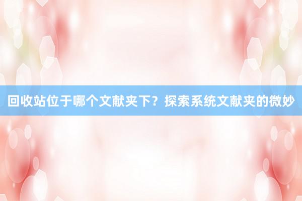 回收站位于哪个文献夹下？探索系统文献夹的微妙